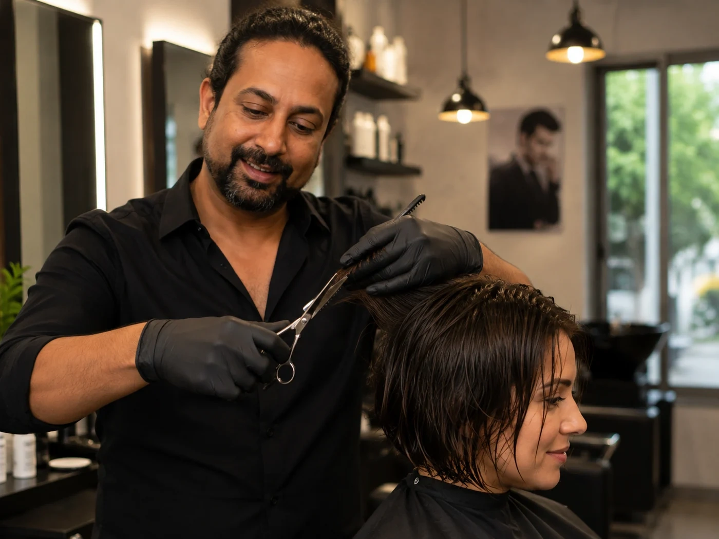 Andrew Mannas cutting a client's hair at Style Lab Headquarter