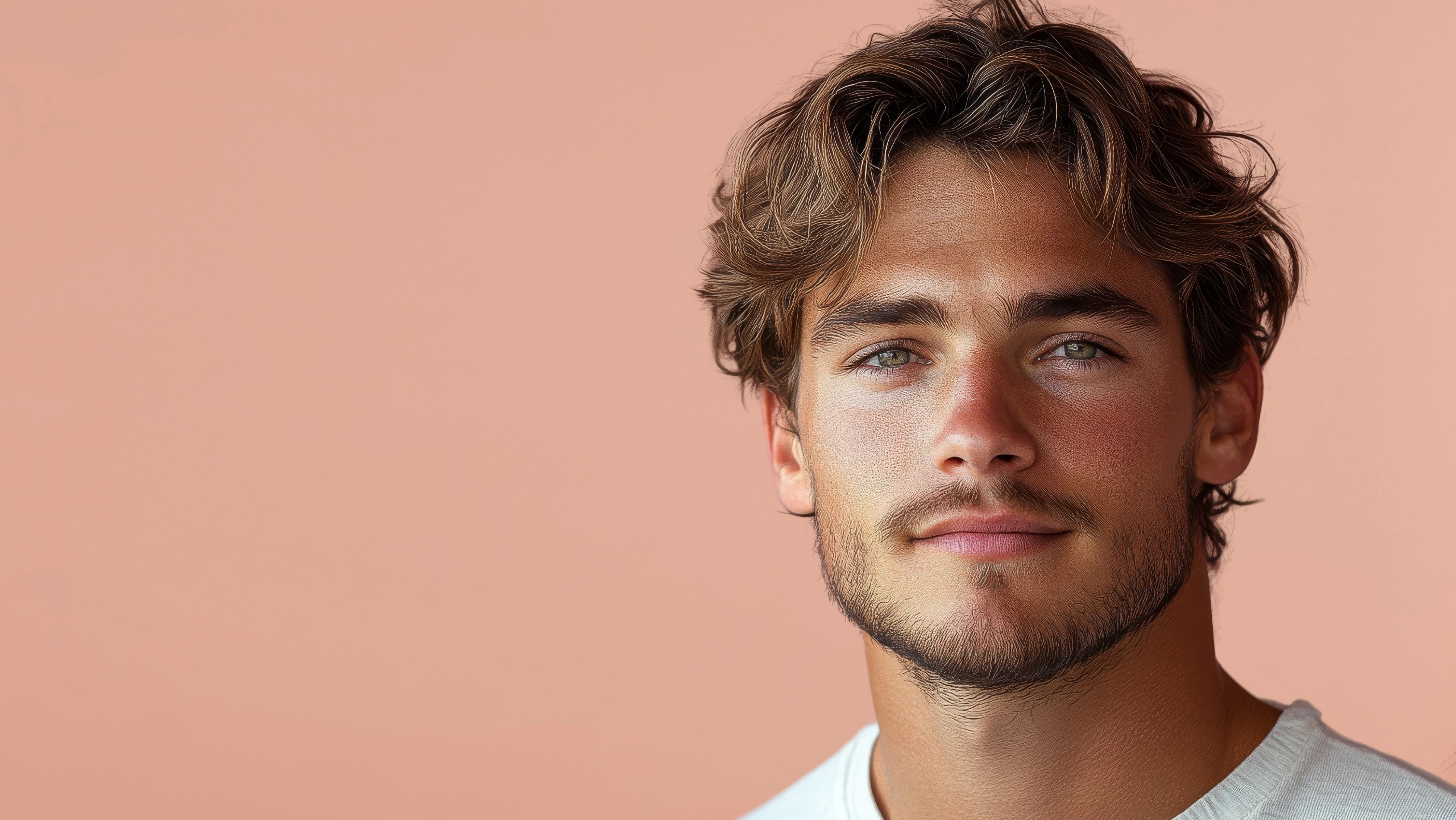Man with textured wavy hair and short beard at Roj Hair Lounge